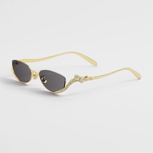 Dior Bow B1U CD 4284US 10A Kadın Güneş Gözlüğü — Altın Kristal Fiyonk Oval