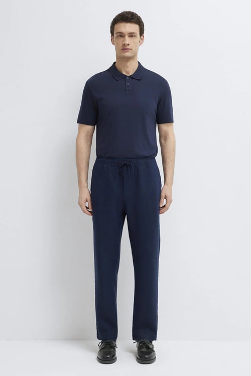 % 100 Keten Regular Straight Fit Normal Bel Erkek Pantolon 0010577-80872 MAVİ