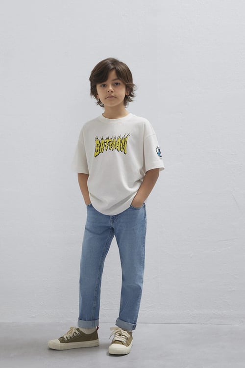 % 100 Pamuk Baskılı Bisiklet Yaka Erkek Çocuk T Shirt 6610420-70057 EKRU