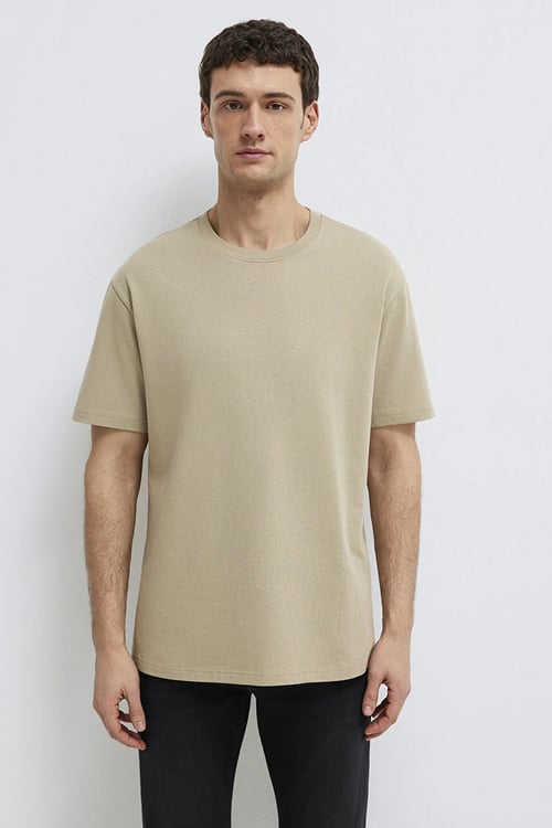% 100 Pamuk Bisiklet Yaka Basic Erkek T Shirt 0611596-70360 BEJ