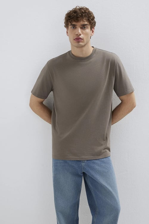 % 100 Pamuk Bisiklet Yaka Basic Erkek T Shirt 066249-87875 KAHVE