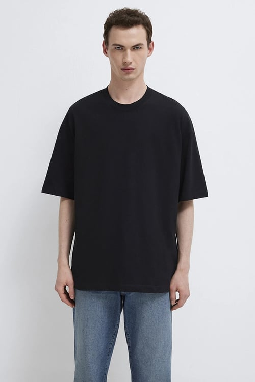 % 100 Pamuk Bisiklet Yaka Basic Erkek T Shirt 0613113-900 SİYAH