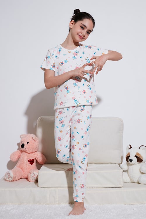 % 100 Pamuk Bisiklet Yaka Kısa Kollu Kız Çocuk Pijama Takımı 6651002 ŞEKER PEMBE