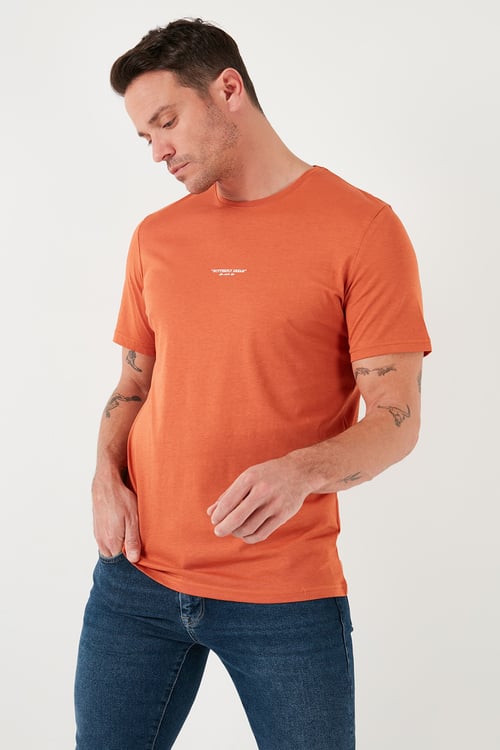% 100 Pamuk Bisiklet Yaka Regular Fit Erkek T Shirt 5902757 Tarçın
