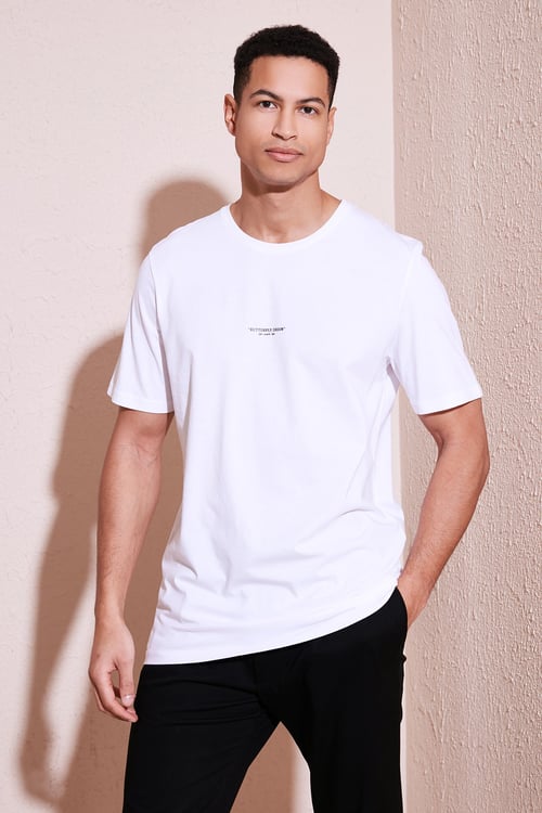 % 100 Pamuk Bisiklet Yaka Regular Fit Erkek T Shirt 5902757 BEYAZ