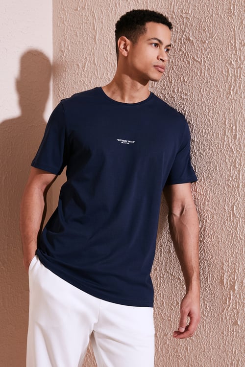 % 100 Pamuk Bisiklet Yaka Regular Fit Erkek T Shirt 5902757 İNDİGO