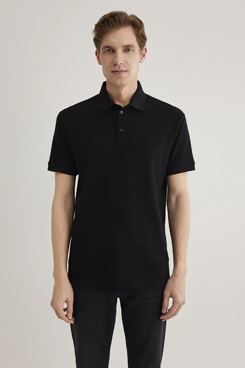 % 100 Pamuk Düğmeli Erkek Polo Yaka T Shirt 0612521-900 SİYAH