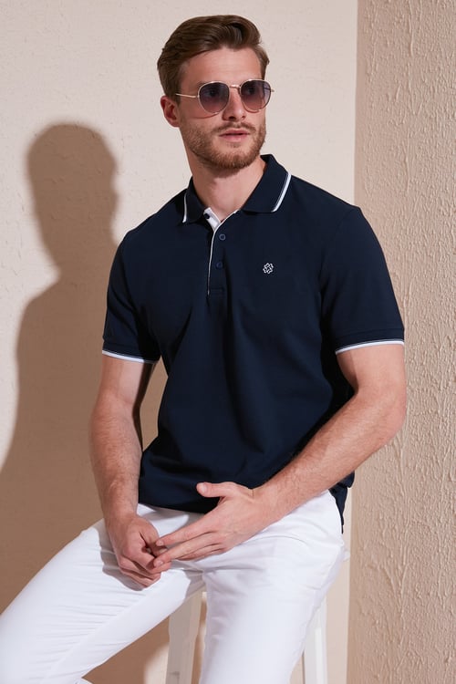 % 100 Pamuk Düğmeli Regular Fit Erkek Polo Yaka T Shirt 5902118 LACİVERT