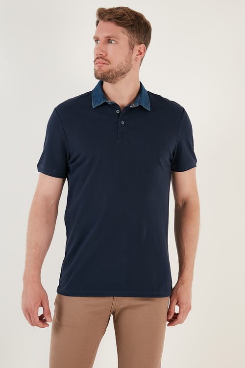 % 100 Pamuk Düğmeli Regular Fit Erkek Polo Yaka T Shirt 5902134 İNDİGO