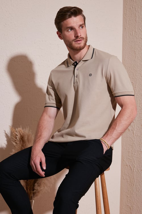 % 100 Pamuk Düğmeli Regular Fit Erkek Polo Yaka T Shirt 5902118 VİZON