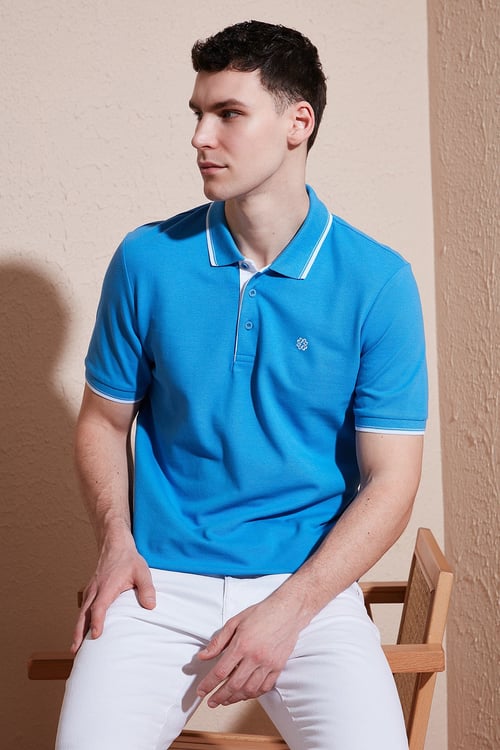 % 100 Pamuk Düğmeli Regular Fit Erkek Polo Yaka T Shirt 5902118 KOYU MAVİ