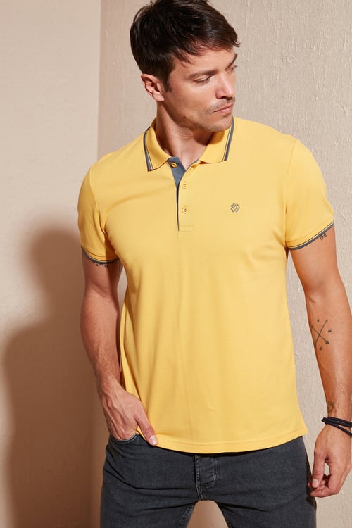% 100 Pamuk Düğmeli Regular Fit Erkek Polo Yaka T Shirt 5902118 HARDAL