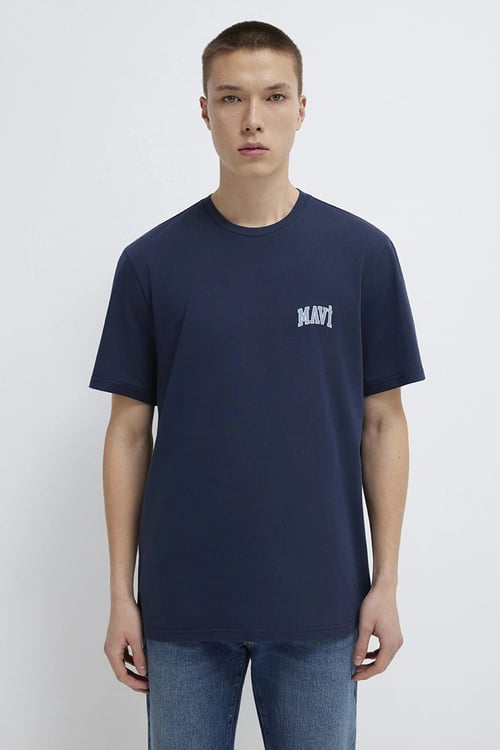 % 100 Pamuk Logolu Bisiklet Yaka Erkek T Shirt 0611714-70497 LACİVERT