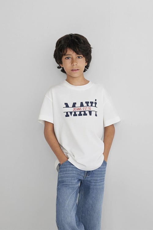 % 100 Pamuk Logolu Bisiklet Yaka Erkek Çocuk T Shirt 6610397-70057 EKRU