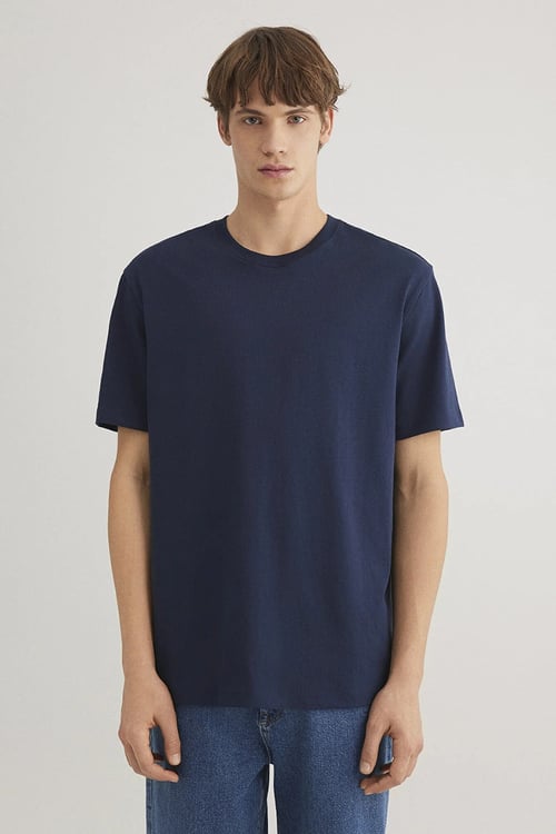 % 100 Pamuk Loose Fit Bisiklet Yaka Basic Erkek T Shirt 066249-70497 LACİVERT