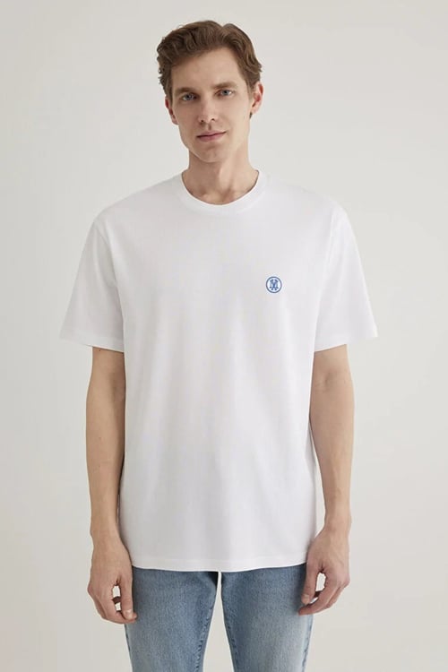 % 100 Pamuk Loose Fit Bisiklet Yaka Erkek T Shirt 067074-620 BEYAZ