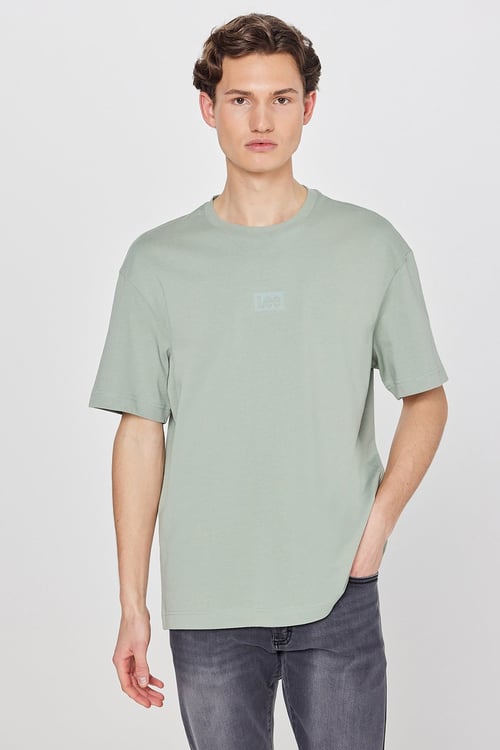 % 100 Pamuk Loose Fit Logolu Bisiklet Yaka T shirt Erkek T Shirt L2520302 306 TURKUAZ
