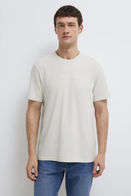 % 100 Pamuk Normal Kalıp Logolu Bisiklet Yaka Erkek T Shirt 0612732-70142 TAŞ