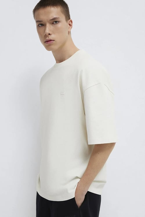 % 100 Pamuk Oversize Bisiklet Yaka Basic Erkek T Shirt 0613188-71610 KREM