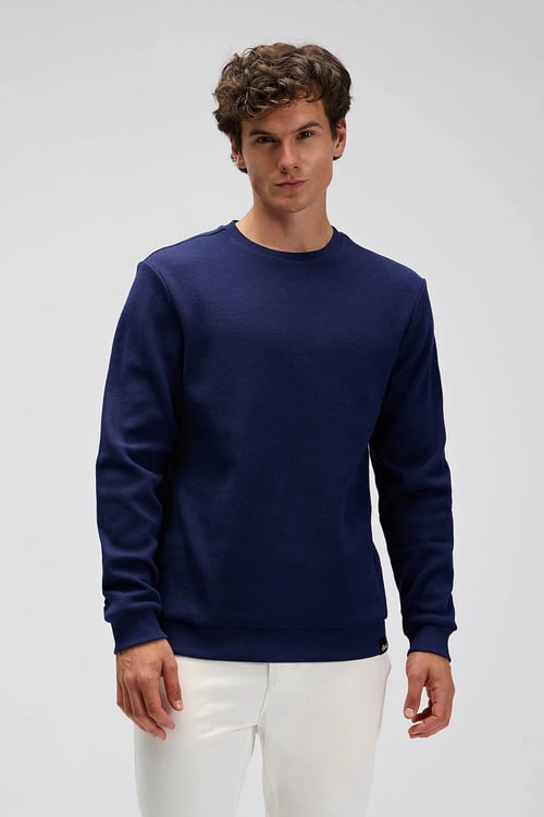 % 100 Pamuk Regular Fit Bisiklet Yaka Erkek Kazak EM615-NV LACİVERT