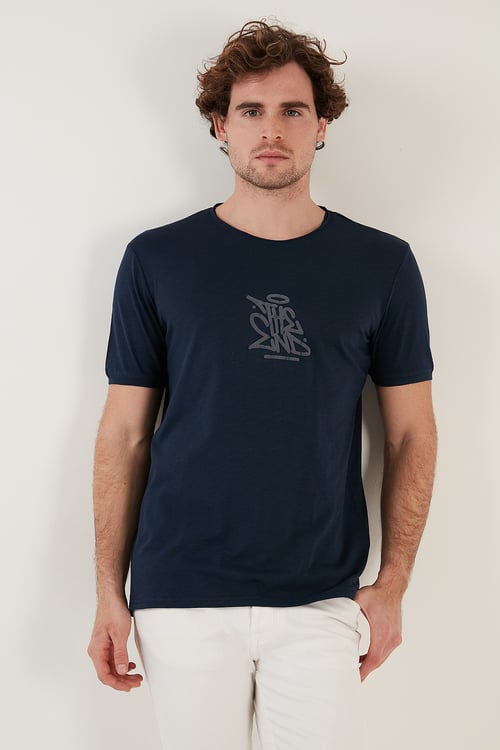 % 100 Pamuk Regular Fit Bisiklet Yaka Erkek T Shirt 5902617 İNDİGO