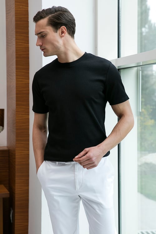 % 100 Pamuk Regular Fit Bisiklet Yaka Erkek T Shirt 5902407 SİYAH