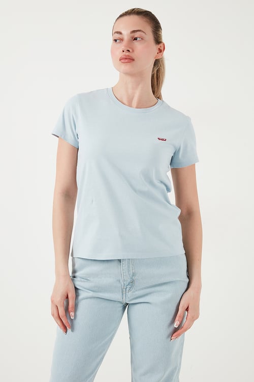 % 100 Pamuk Regular Fit Bisiklet Yaka Kadın T Shirt A4917-0008 MAVİ