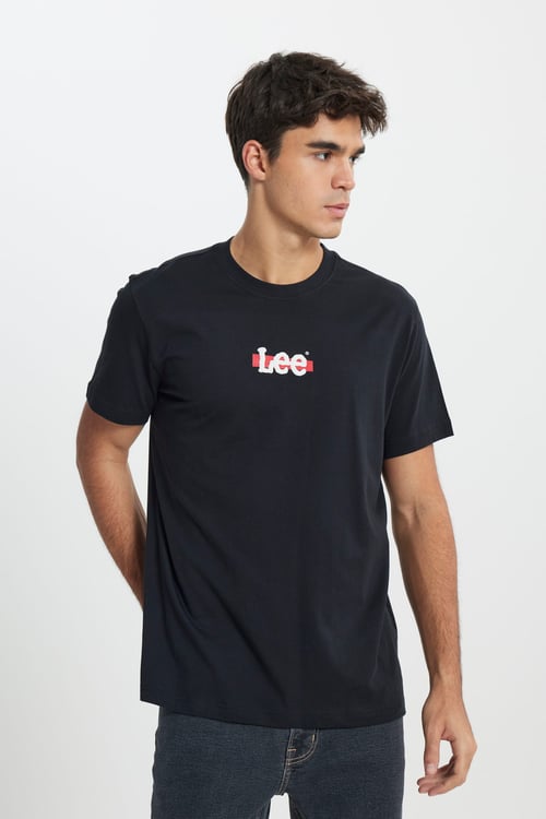 % 100 Pamuk Regular Fit Bisiklet Yaka Logolu Erkek T Shirt L241521 001 SİYAH