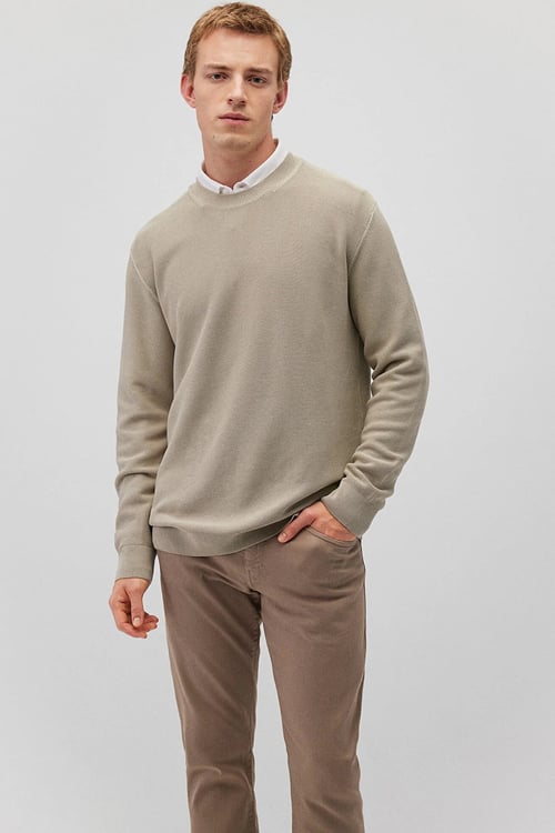 % 100 Pamuk Regular Fit Bisiklet Yaka Örme Erkek Kazak 0710197-70146 BEJ
