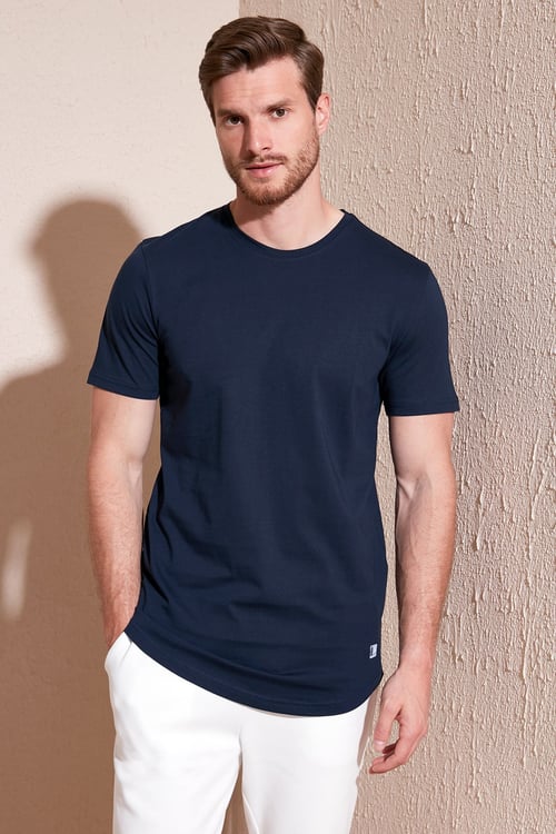 % 100 Pamuk Regular Fit Bisiklet Yaka T shirt Erkek T Shirt 5902511 İNDİGO