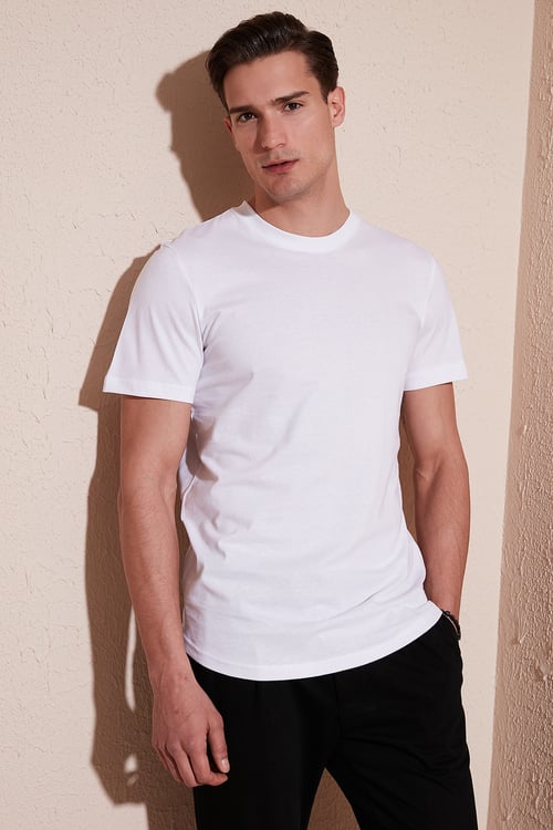 % 100 Pamuk Regular Fit Bisiklet Yaka T shirt Erkek T Shirt 5902511 BEYAZ