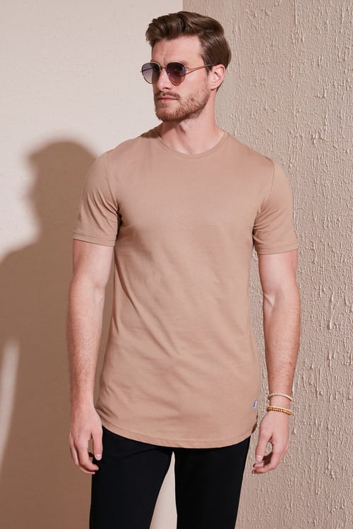 % 100 Pamuk Regular Fit Bisiklet Yaka T shirt Erkek T Shirt 5902511 TOPRAK