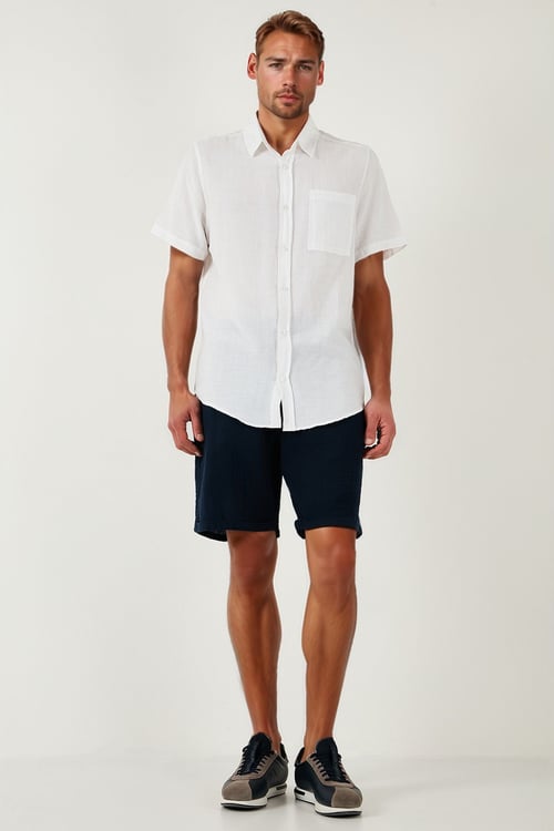 % 100 Pamuk Regular Fit Normal Bel Müslin Erkek Short CF25S657802 LACİVERT