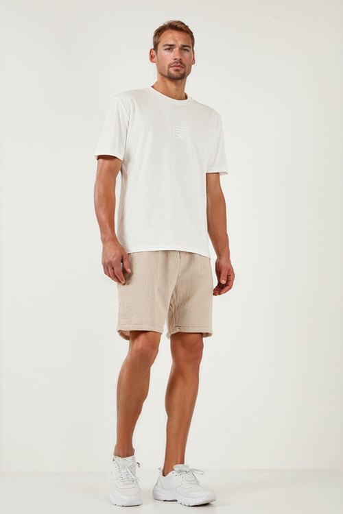 % 100 Pamuk Regular Fit Normal Bel Müslin Erkek Short CF25S657802 BEJ
