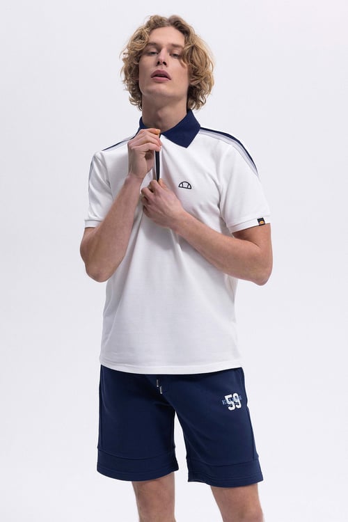 % 100 Pamuk Regular Fit Yarım Fermuarlı Erkek Polo Yaka T Shirt EM169-1-OF BEYAZ