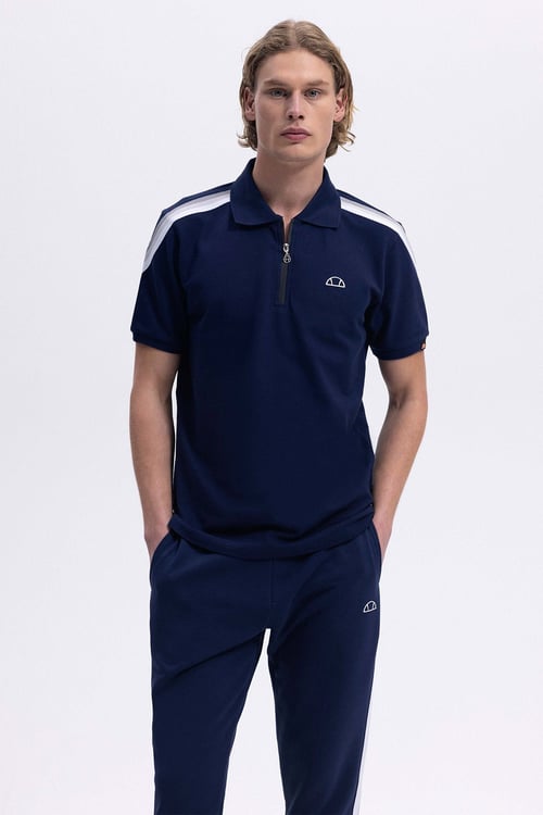 % 100 Pamuk Regular Fit Yarım Fermuarlı Erkek Polo Yaka T Shirt EM169-1-NV LACİVERT