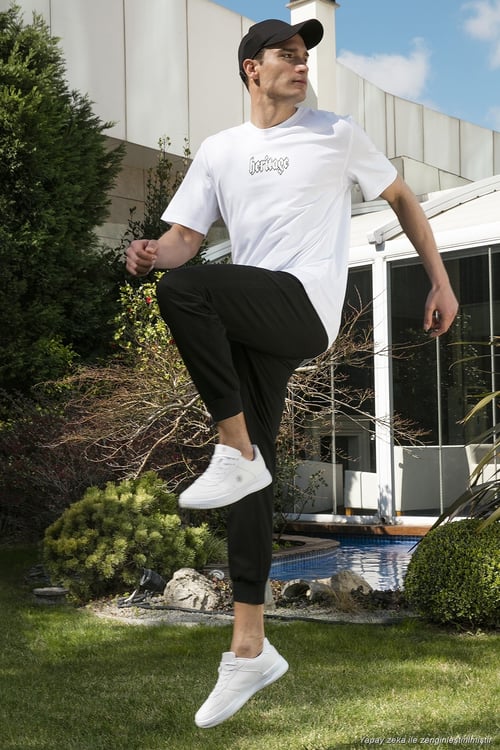 % 100 Pamuk Relaxed Fit Bisiklet Yaka Erkek T Shirt 5902637 BEYAZ