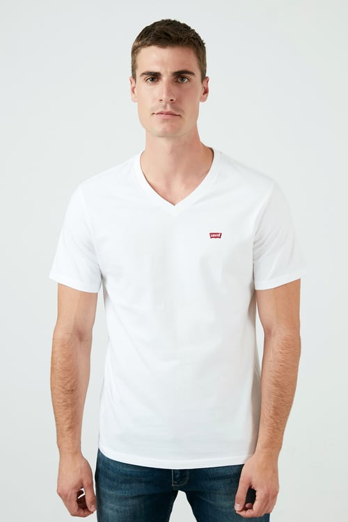 % 100 Pamuk Relaxed Fit V Yaka Erkek T Shirt A2084-0000 BEYAZ