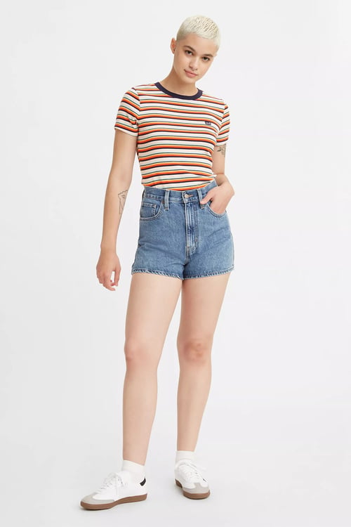% 100 Pamuk Relaxed Fit Yüksek Bel Denim Kadın Short A1965-0001 MAVİ