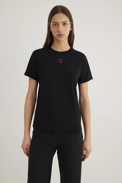 % 100 Pamuk Slim Fit Bisiklet Yaka Logolu Kadın T Shirt 1601185-900 SİYAH
