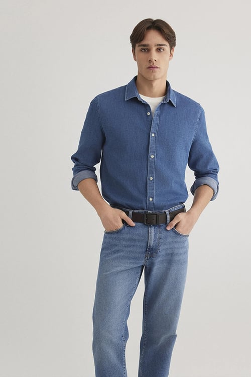 % 100 Pamuk Slim Fit Erkek Gömlek 0211423-18790 İNDİGO