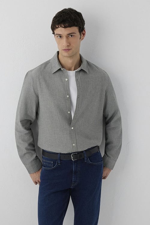 % 100 Pamuk Slim Fit Klasik Yaka Erkek Gömlek 0211656-88487 GRİ