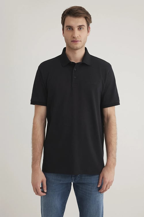 %100 Pamuk Regular Fit Düğmeli Erkek Polo Yaka T Shirt 0612520-900 SİYAH
