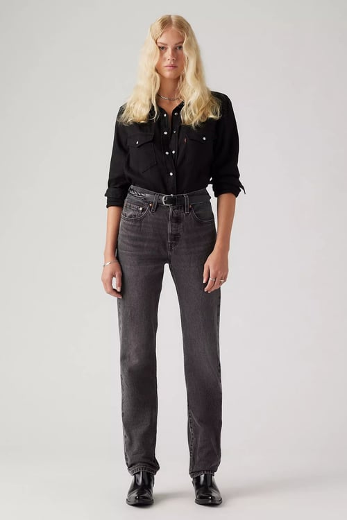 501 Pamuklu Straight Fit Yüksel Bel Boru Paça Jeans Kadın Kot Pantolon 12501-0556 SİYAH