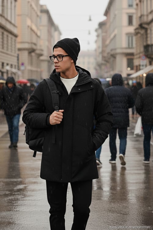 Astarlı Regular Fit Fermuar ve Çıtçıt Düğmeli Kapüşonlu Erkek Mont 497ROMA SİYAH
