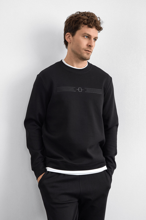 Back & Bond Pamuklu Regular Fit Bisiklet Yaka Erkek Sweat B35W12032 102 SİYAH