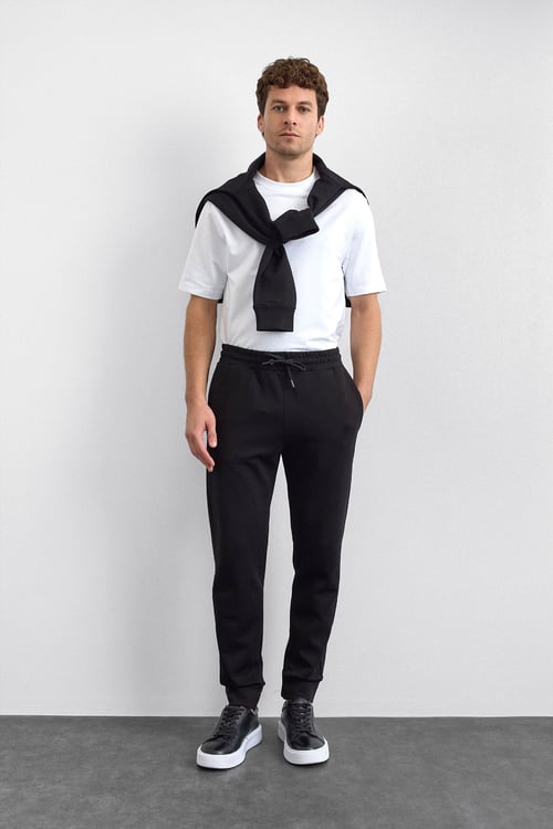 Back & Bond Pamuklu Regular Fit Normal Bel Ribanalı Paça Jogger Erkek Pantolon B35W34006 102 SİYAH