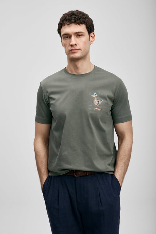 Baskılı % 100 Pamuk Bisiklet Yaka Erkek T Shirt 111020313 KOYU YEŞİL