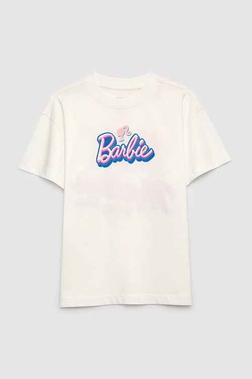 Baskılı % 100 Pamuk Loose Fit Bisiklet Yaka Kız Çocuk T Shirt 7610453-70057 BEYAZ