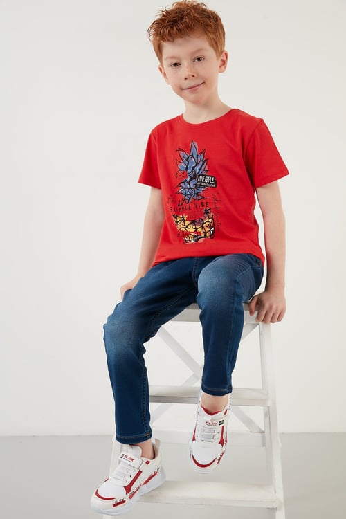 Baskılı Bisiklet Yaka % 100 Pamuk Erkek Çocuk T Shirt 59280200 KIRMIZI